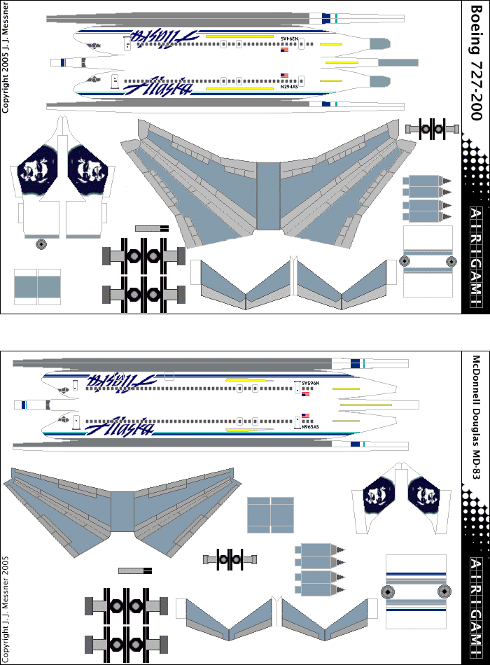 4G: Alaska Airlines (1991 c/s) - Boeing 727-200 [4GASA0408A] and McDonnell Douglas MD-83 [4GASA0408H]