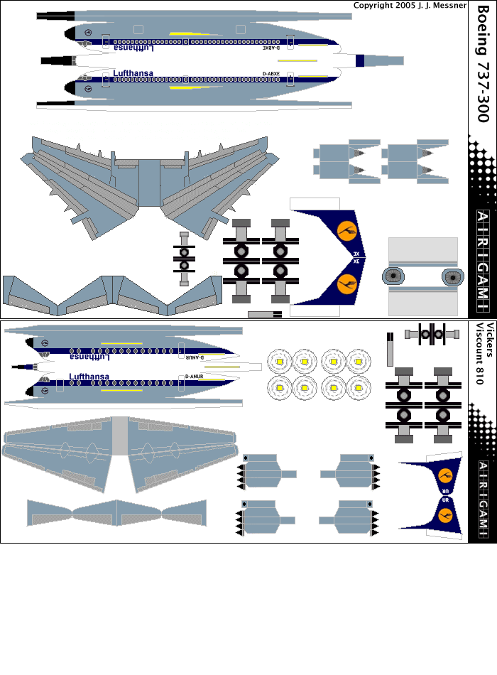 4G: Lufthansa (1968 c/s) - Boeing 727-100 [4GDLH0404F] and Boeing 737-300 [4GDLH0404K] and Vickers Viscount [4GDLH0604B]